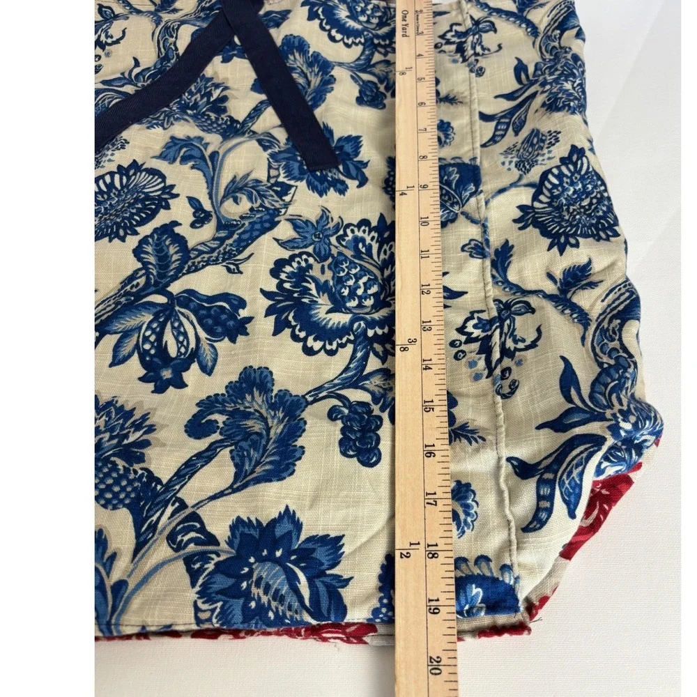 Floral Chintz Toile Canvas Tote Bag Blue Red White Reversible Large Handmade